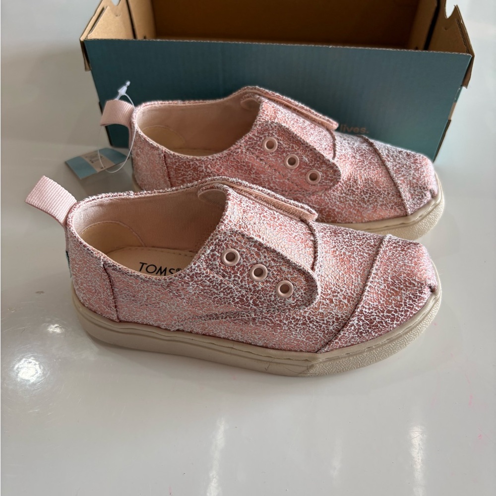 Toms Kids Metallic Pink Slip-On Sneakers